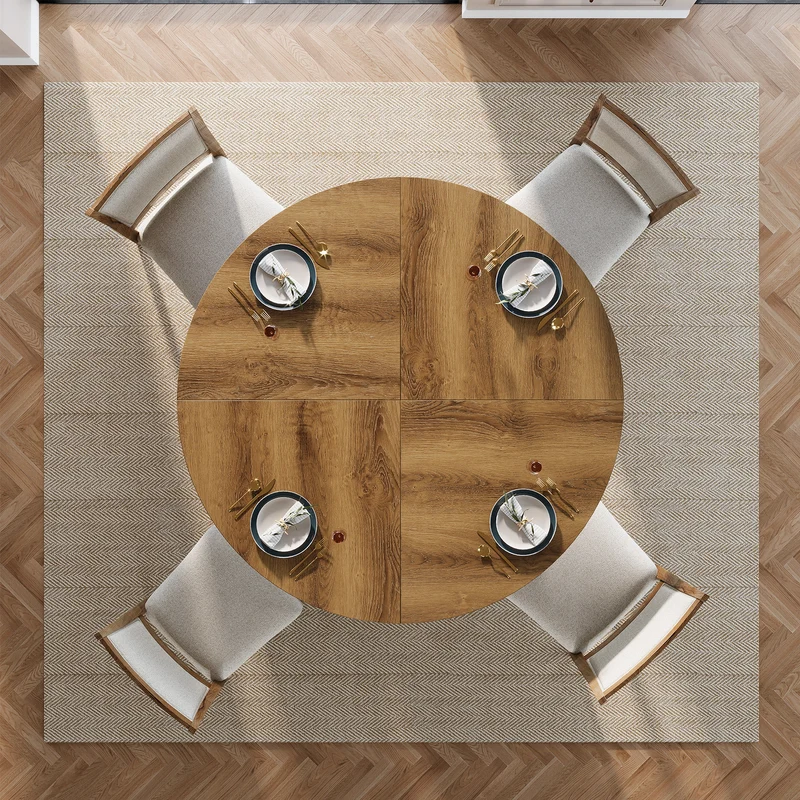 Runder Esstisch 120 cm aus Holz, Landhaus-Küchentisch für 4–6 Personen mit geriffeltem Sockel