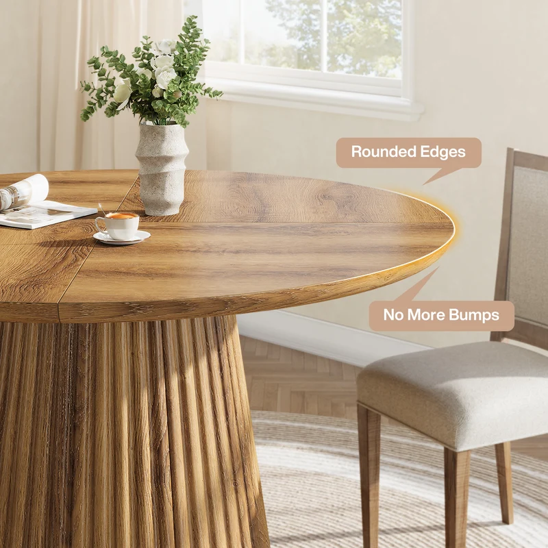 Runder Esstisch 120 cm aus Holz, Landhaus-Küchentisch für 4–6 Personen mit geriffeltem Sockel