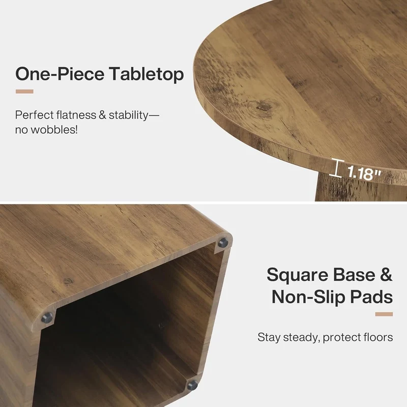 80 cm Runder Landhaus-Küchentisch mit quadratischer Basis - Rustikaler Esstisch für 2-4 Personen in Braun