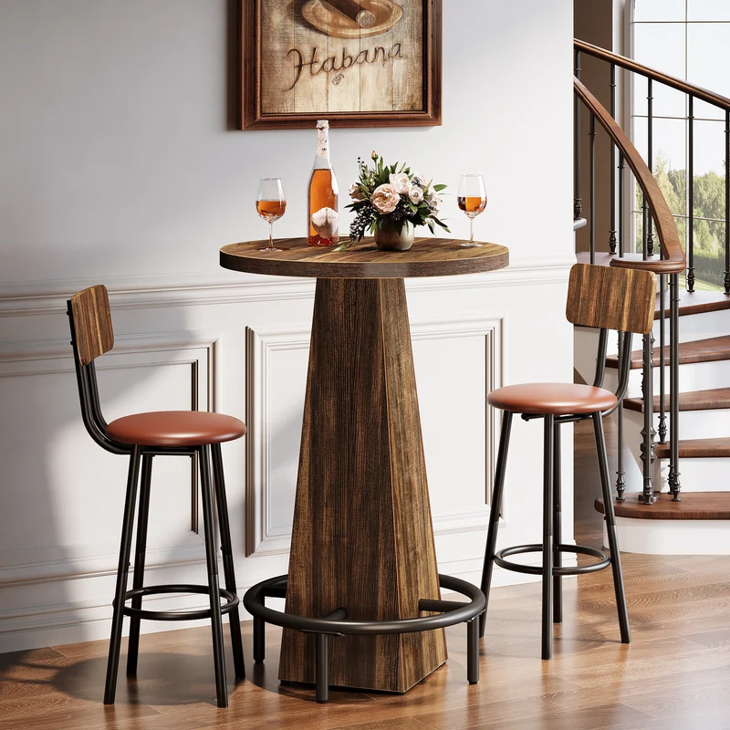 60 cm Runder Bartisch in Stehtischhöhe, Pub- & Bistrotisch für Küche, Esszimmer und Hausbar