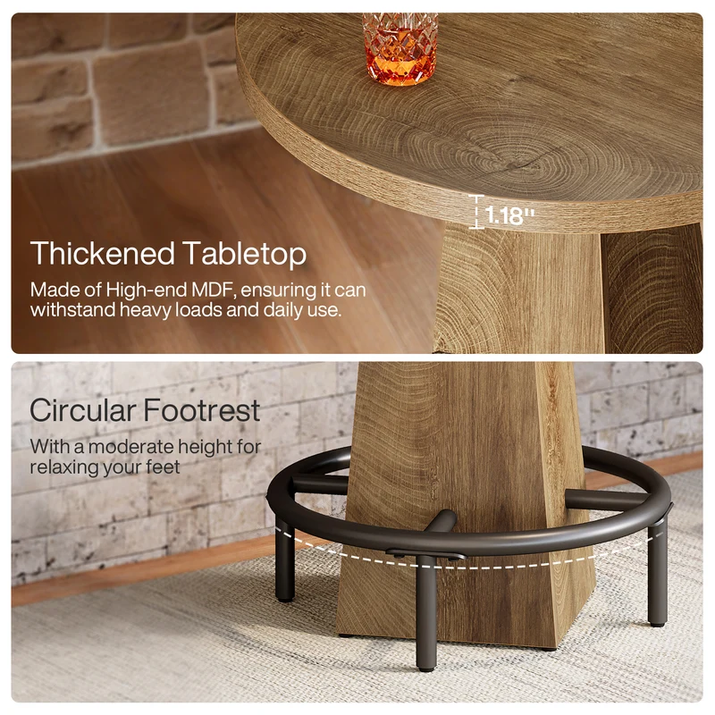 60 cm Runder Bartisch in Stehtischhöhe, Pub- & Bistrotisch für Küche, Esszimmer und Hausbar