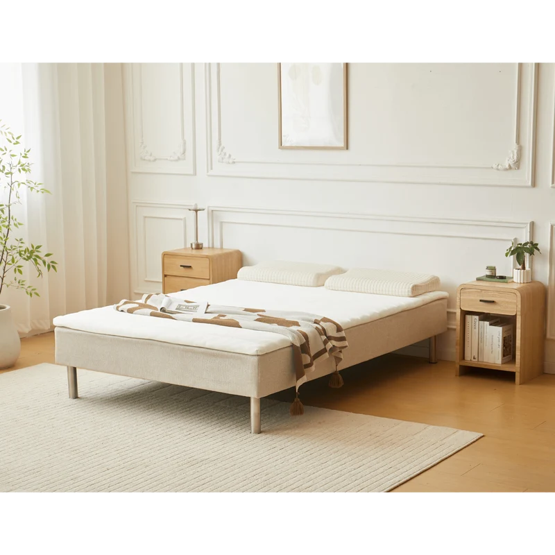 Boxspringbett in Beige 140x200 cm mit 4 cm PU-Schaum Topper, exkl. Bettbeine