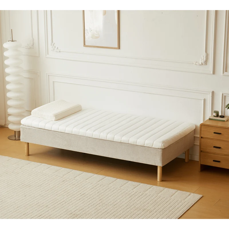 Premium Boxspringbett in Beige 90x200 cm mit 7 cm Memoryschaum Topper, exkl. Bettbeine