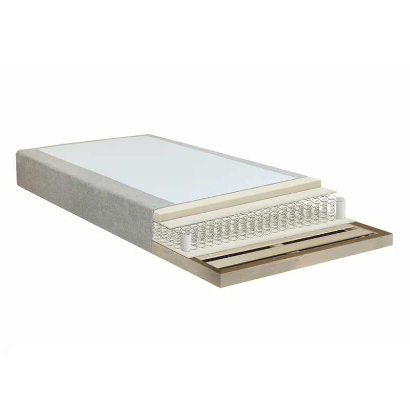 Premium Boxspringbett in Beige 90x200 cm mit 7 cm Memoryschaum Topper, exkl. Bettbeine