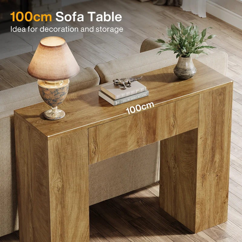100 cm Schmaler Konsolentisch mit Schubladen, Sofatisch für Flur & Wohnzimmer