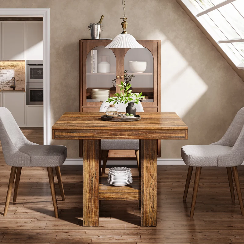 80 cm Quadratischer Esstisch für 2 Personen, industrieller Holz-Küchentisch