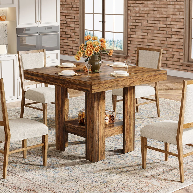 80 cm Quadratischer Esstisch für 2 Personen, industrieller Holz-Küchentisch