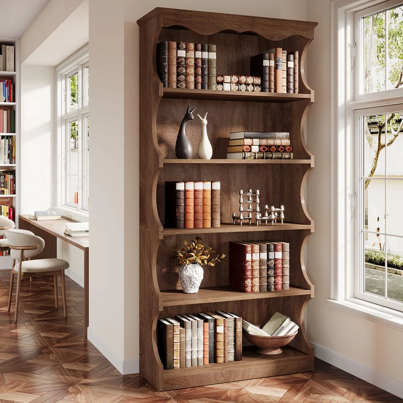 180 cm Freistehendes Bücherregal, Offenes Holzregal mit 6 Ablagen für Wohnzimmer und Schlafzimmer