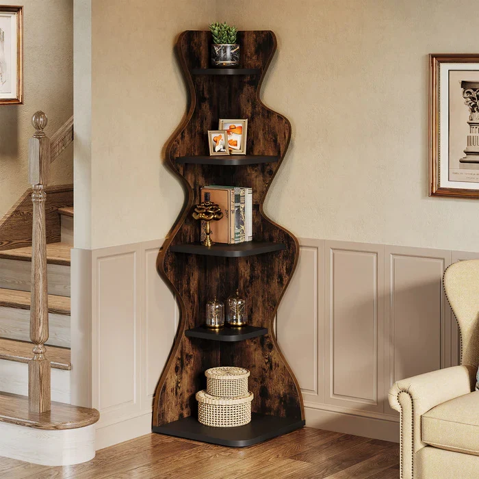 5-stufiges Eckregal aus Holz, 175 cm Hohes Standregal für Wohnzimmer, Schlafzimmer und Küche