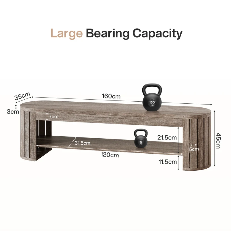 Schuhbank aus Holz mit Stauraum, 160 cm Lange 2-stufige Sitzbank für Flur, Schlafzimmer und Wohnzimmer