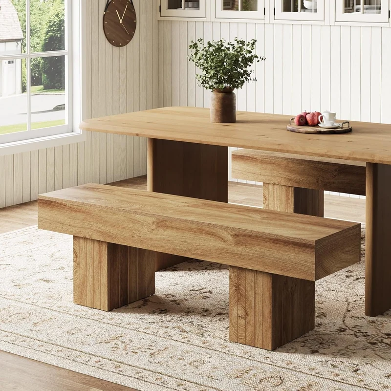 140 cm Esszimmerbank aus Holz, lange Bauernhaus-Sitzbank für Küche, Wohnzimmer, Flur oder Schlafzimmer