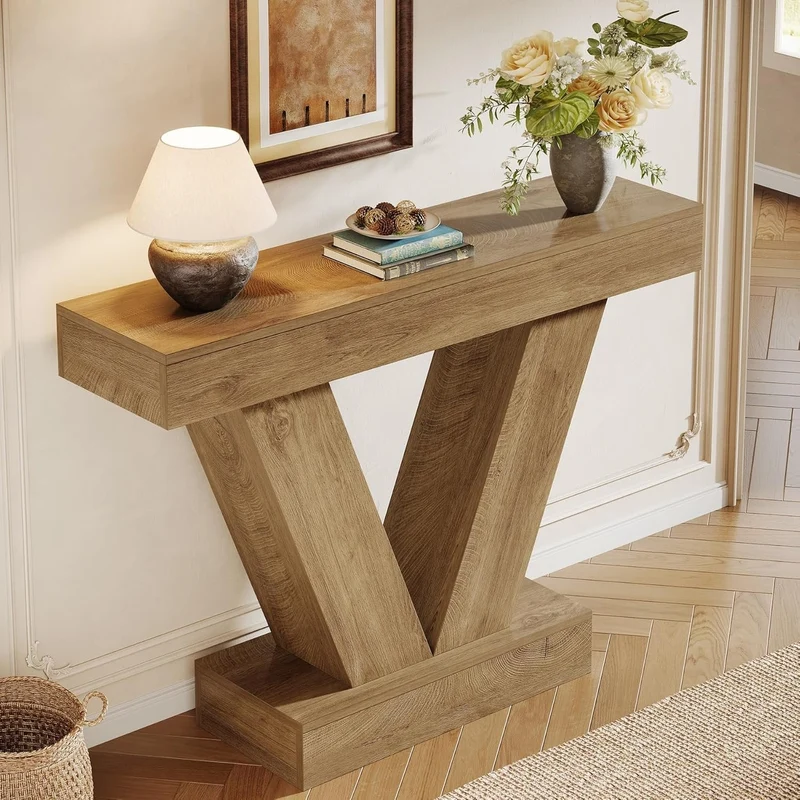 105 cm Eingangstisch, Schmaler Konsolentisch mit V-Beinen für Flur, Foyer und Wohnzimmer
