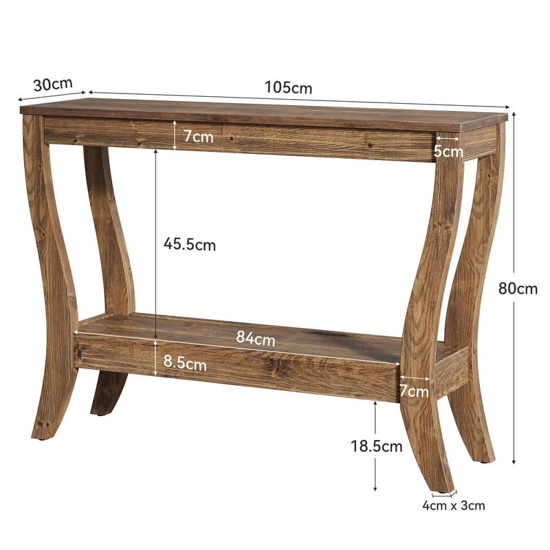 105 cm Konsolentisch aus Holz, 2-stufiger Bauernhaus-Flurtisch mit Stauraum