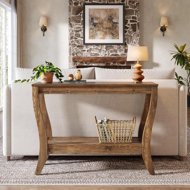 105 cm Konsolentisch aus Holz, 2-stufiger Bauernhaus-Flurtisch mit Stauraum