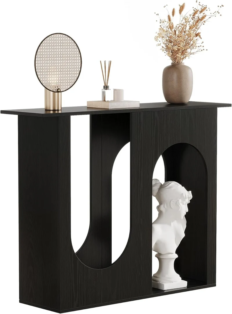 Tribesigns 100 cm schwarzer Sofatisch, Schmaler Konsolentisch hinter der Couch mit gewölbtem Design
