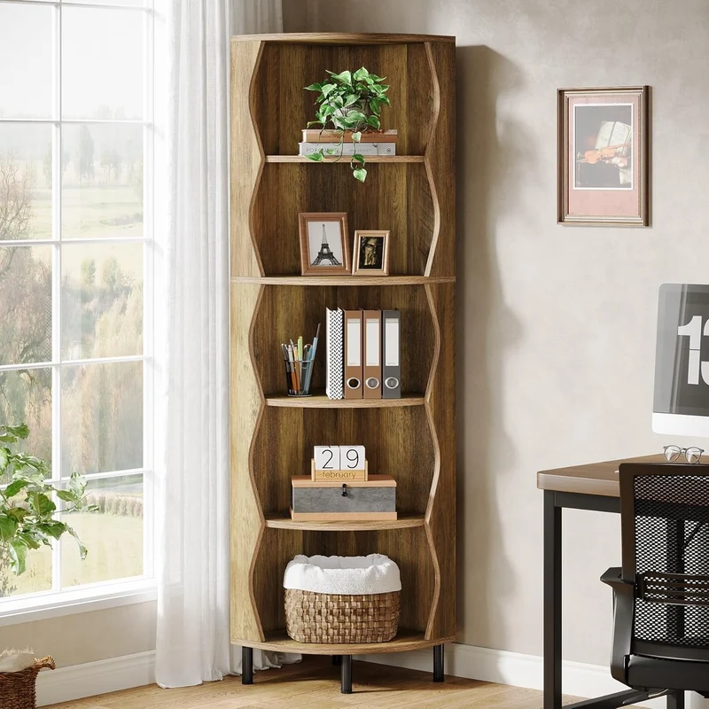 Tribesigns 5-stöckiges Eckregal 182 cm hohes Eckbücherregal, Stilvolles Bücherregal aus Holz