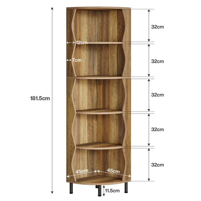Tribesigns 5-stöckiges Eckregal 182 cm hohes Eckbücherregal, Stilvolles Bücherregal aus Holz