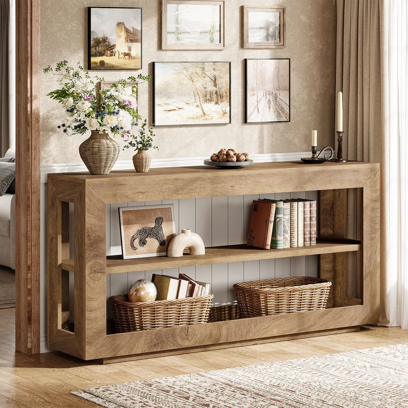 160 cm Konsolentisch, Landhaus-Eingangstisch mit 3-stufigem Ablagefach