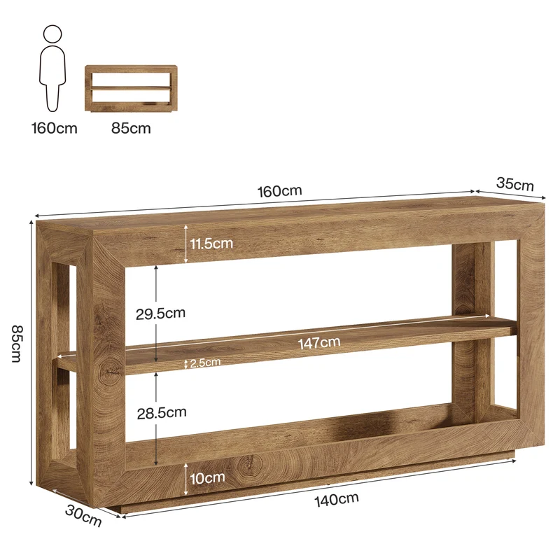 160 cm Konsolentisch, Landhaus-Eingangstisch mit 3-stufigem Ablagefach