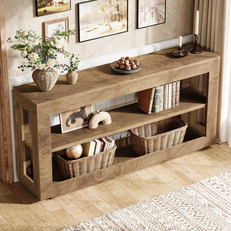 160 cm Konsolentisch, Landhaus-Eingangstisch mit 3-stufigem Ablagefach