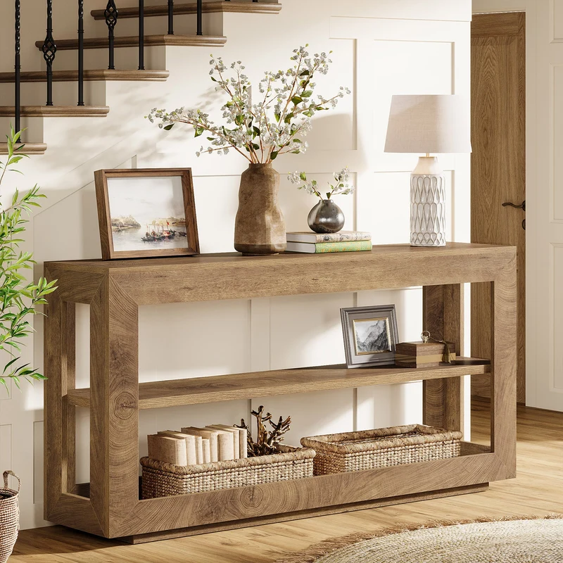 160 cm Konsolentisch, Landhaus-Eingangstisch mit 3-stufigem Ablagefach
