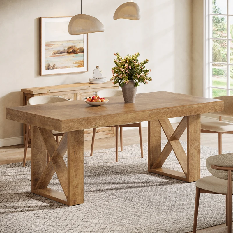 Tribesigns 160 cm rechteckiger Esstisch für 4-6 Personen, Landhaus-Design mit massiver Optik