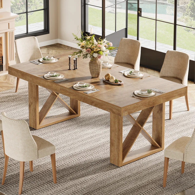 Tribesigns 160 cm rechteckiger Esstisch für 4-6 Personen, Landhaus-Design mit massiver Optik