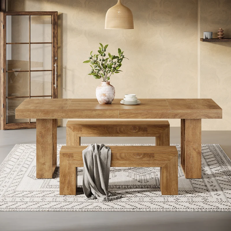 Tribesigns 160 cm rechteckiger Esstisch für 4-6 Personen, Landhaus-Design mit massiver Optik