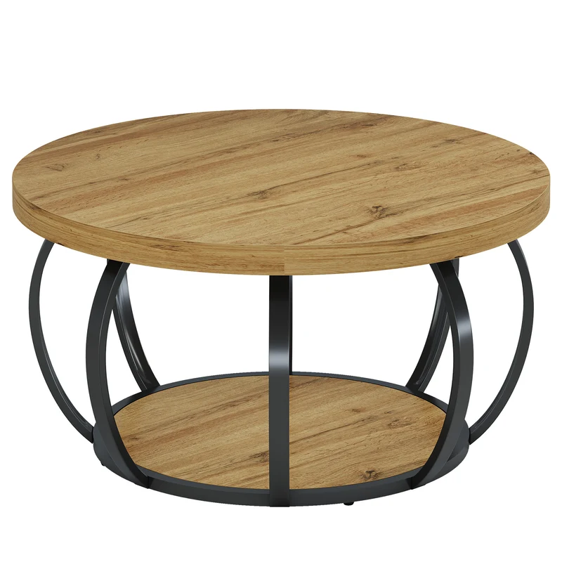 Tribesigns Runde Couchtisch 80 cm, Industrial 2-Tier-Kreis Couchtisch mit Lagerung Regale