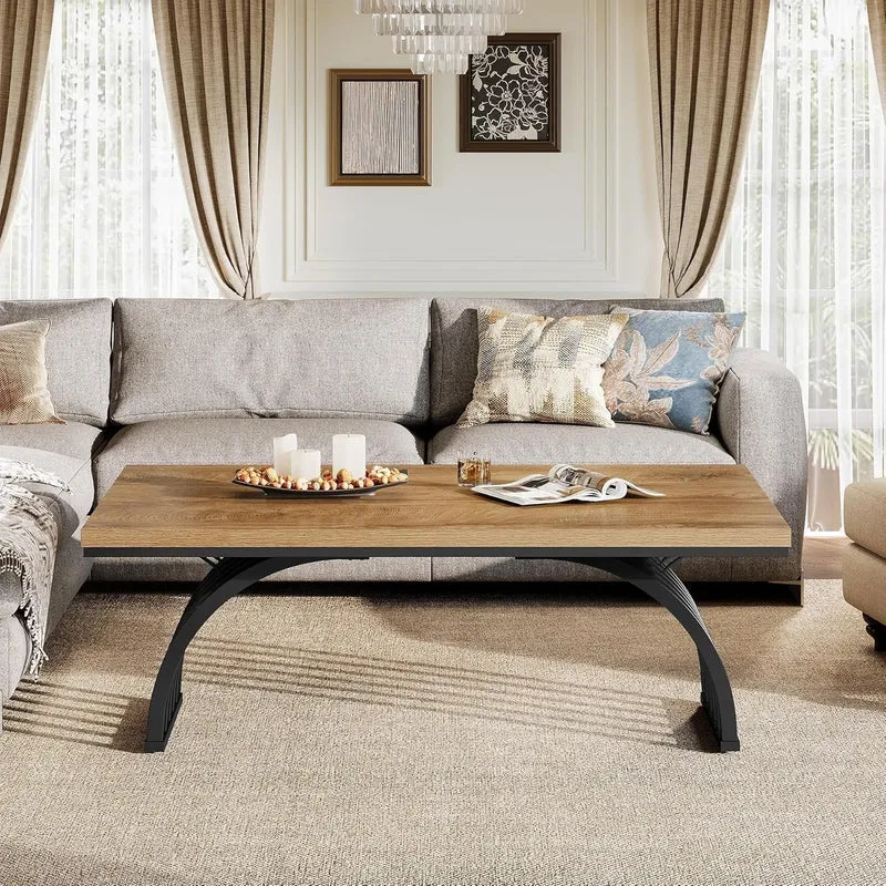 Tribesigns Couchtisch 120 cm, Industrie Couchtisch mit Metallbeinen Moderner Akzenttisch aus Holz