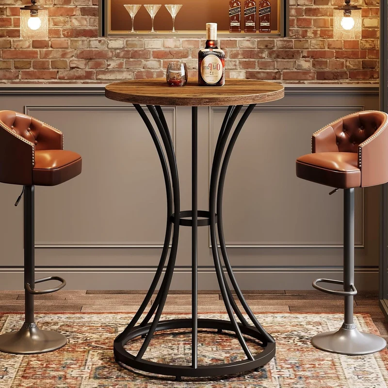 Runder Stehtisch 60 cm, Barhöhentisch mit gebogenem Metallfuß, hoher Cocktail-Pub-Ständer für kleine Räume