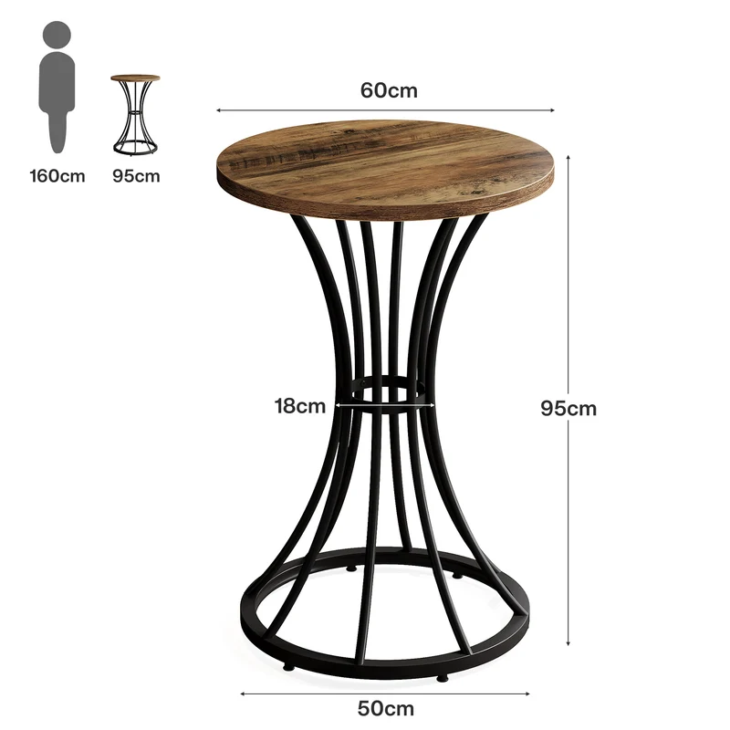Runder Stehtisch 60 cm, Barhöhentisch mit gebogenem Metallfuß, hoher Cocktail-Pub-Ständer für kleine Räume