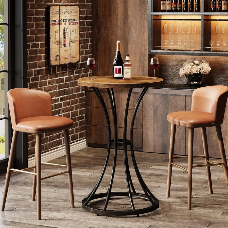 Runder Stehtisch 60 cm, Barhöhentisch mit gebogenem Metallfuß, hoher Cocktail-Pub-Ständer für kleine Räume