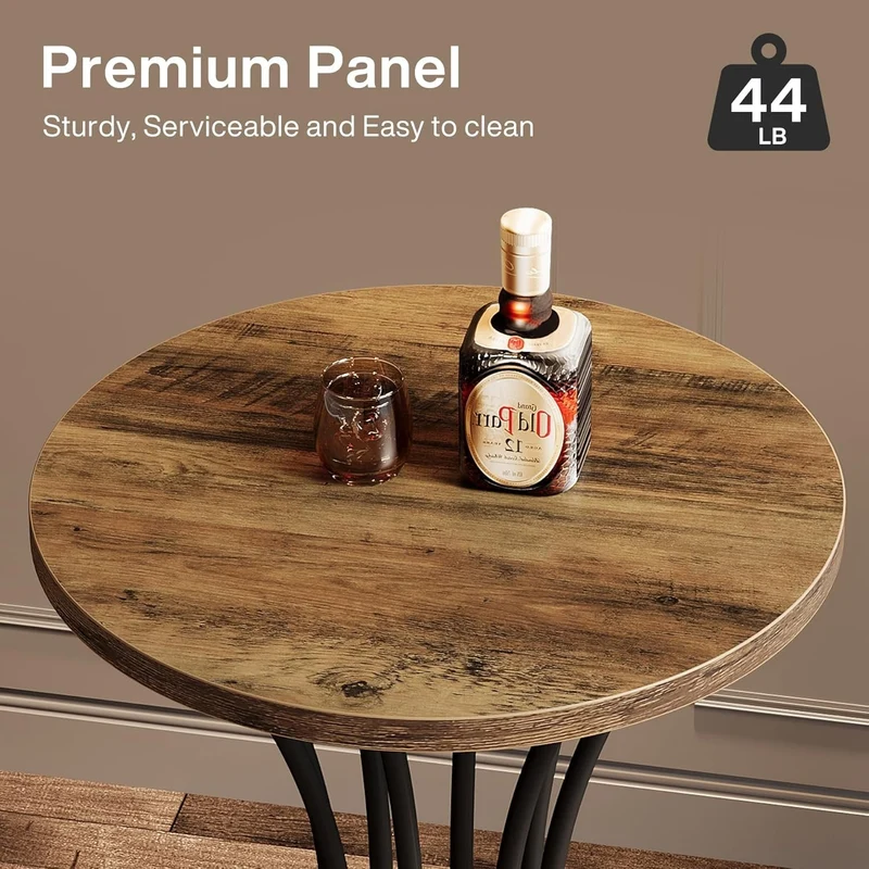 Runder Stehtisch 60 cm, Barhöhentisch mit gebogenem Metallfuß, hoher Cocktail-Pub-Ständer für kleine Räume