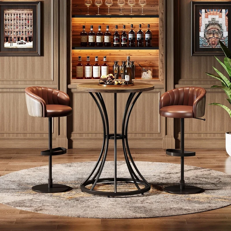 Runder Stehtisch 60 cm, Barhöhentisch mit gebogenem Metallfuß, hoher Cocktail-Pub-Ständer für kleine Räume