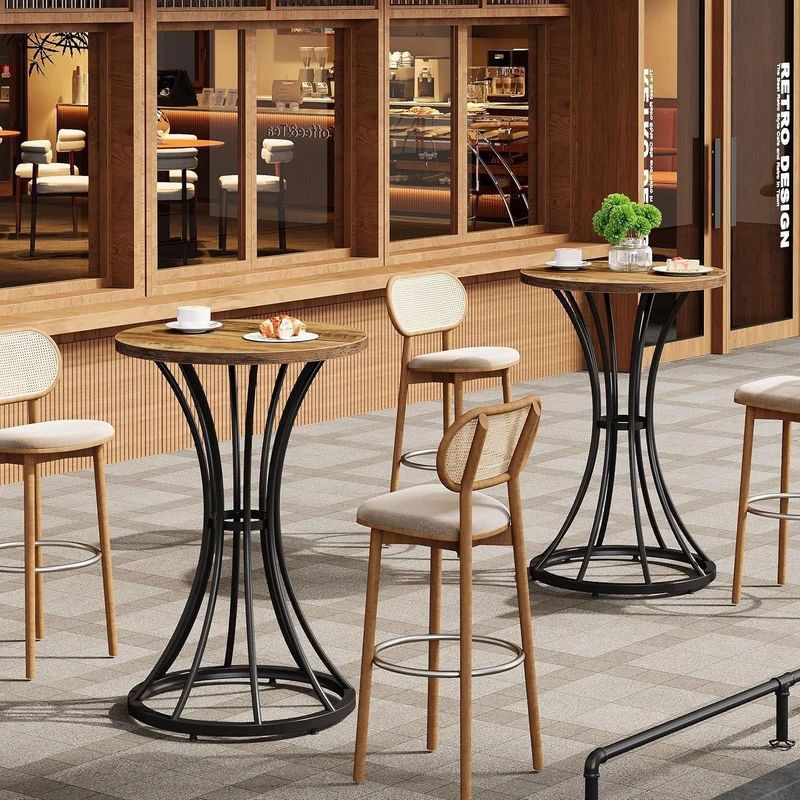Runder Stehtisch 60 cm, Barhöhentisch mit gebogenem Metallfuß, hoher Cocktail-Pub-Ständer für kleine Räume