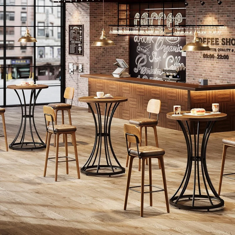 Runder Stehtisch 60 cm, Barhöhentisch mit gebogenem Metallfuß, hoher Cocktail-Pub-Ständer für kleine Räume