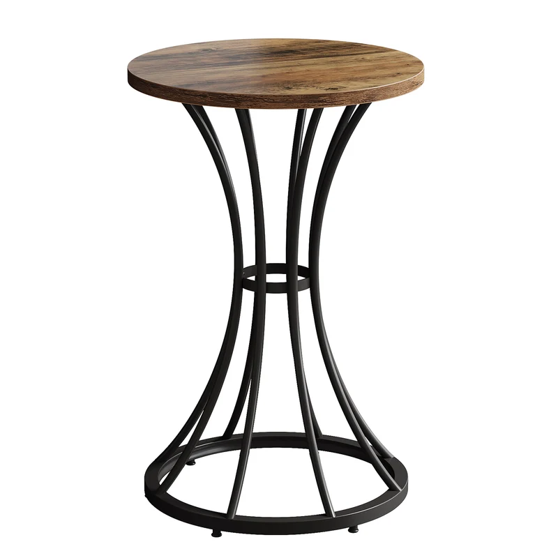 Runder Stehtisch 60 cm, Barhöhentisch mit gebogenem Metallfuß, hoher Cocktail-Pub-Ständer für kleine Räume