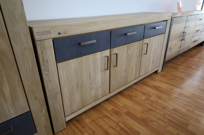 Sideboard Kommode Vitrine + Front Massivholz + Schublade
