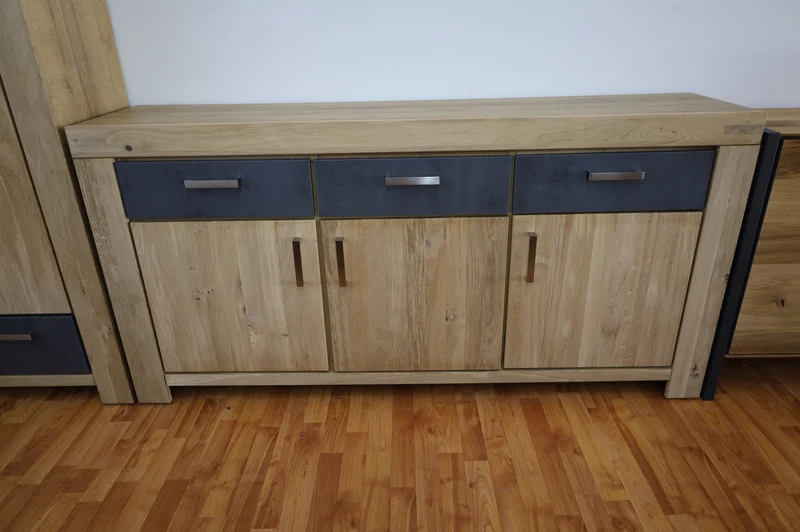 Sideboard Kommode Vitrine + Front Massivholz + Schublade