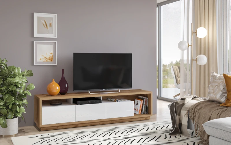 Wohnwand Set + Holz Optik + Schubladen + Ablagefläche