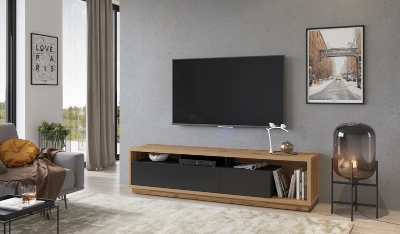 Wohnwand Set + Holz Optik + Schubladen + Ablagefläche