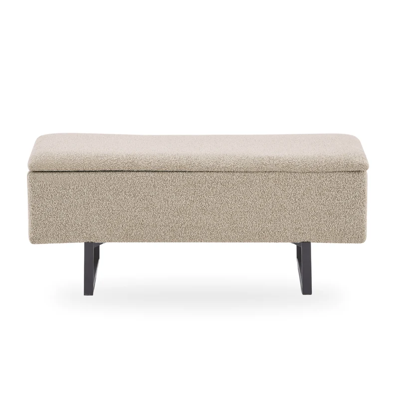 Malika-Bank mit Stauraum aus beigem Bouclé, 95 x 35 x 40 cm
