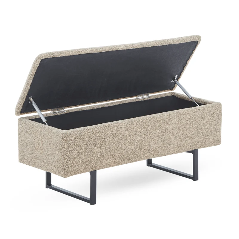 Malika-Bank mit Stauraum aus beigem Bouclé, 95 x 35 x 40 cm