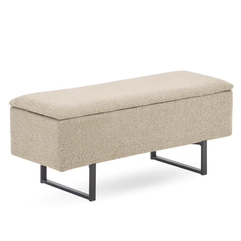 Malika-Bank mit Stauraum aus beigem Bouclé, 95 x 35 x 40 cm