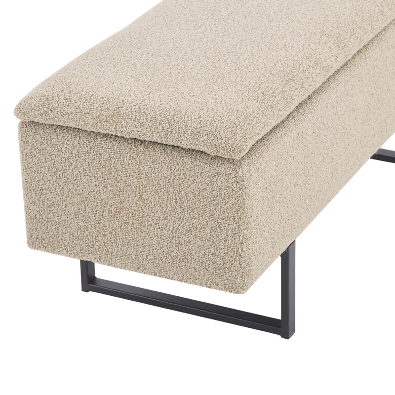Malika-Bank mit Stauraum aus beigem Bouclé, 95 x 35 x 40 cm