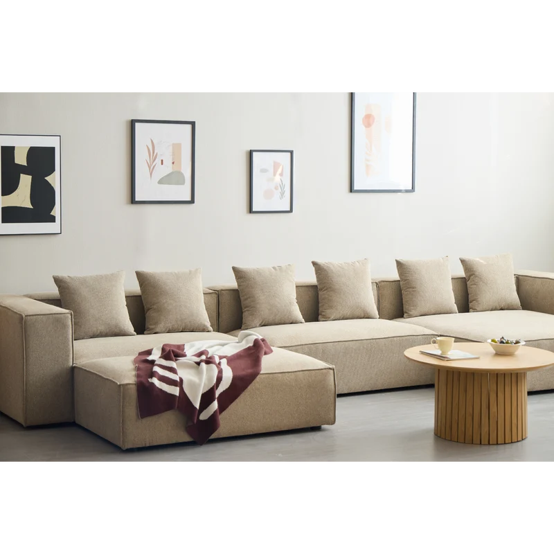 Hailey – Linksseitiges Chaiselongue-Modulsofa mit Hocker in Sand L: 415 x T: 172 x H: 65 cm