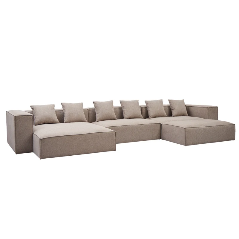 Hailey – Linksseitiges Chaiselongue-Modulsofa mit Hocker in Sand L: 415 x T: 172 x H: 65 cm