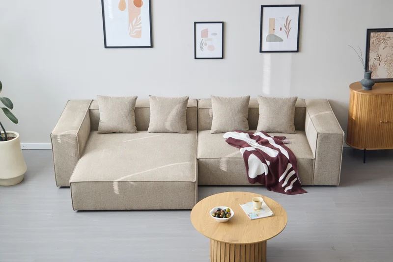Hailey – Linksseitiges Chaiselongue-Modulsofa in Sand mit 2 Modulen L: 294 x T: 148 x H: 65 cm