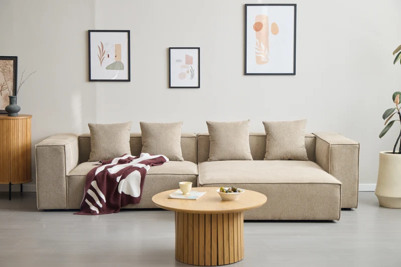 Hailey – Rechtsseitiges Chaiselongue-Modulsofa sand mit 2 Modulen L: 294 x T: 148 x H: 65 cm